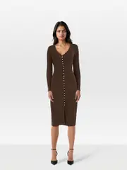 Brown Button Down Bodycon Dress