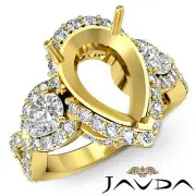 Diamond 3 Stone Anniversary Vintage Ring 14k Yellow Gold Pear Semi Mount 1.4Ct