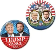 [Button Deli] Trump Vance 2024 - Donald Trump and JD Vance Campaign Buttons - 2 Pack 3 inch Pins - Classic and Mod Jugate Election Designs 391, Metal, no gemstone