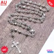 Metal Silver Plated Retro Rosary Cross Pendant Necklace Religious Prayer Gifts