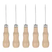 5pcs Handwork Sewing Awl Reed Wood Straight Head Punch Hole Tool, Log Color