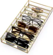 ✨Glass Sunglass Organizer Tray Eyewear Eyeglass Storage Display Case Gold Mirror