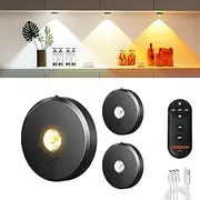 Puck Lights with Remote Control,2000mAh Rechargeable Under Counter Lighting,3 Color Temperatures Dimmable Under Cabinet,Closet Light,3Pack Tap Light for Hallway