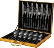24-Piece Flatware Set Stainless Steel Tableware Cutlery Set Service for 6 with High-Grade Storage Case for Home Kitchen Restaurant Hotel Black