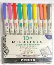 ZEBRA 10ct MILDLINER DOUBLE ENDED SOFT MILD COLOUR ~ CODE 78501-B23