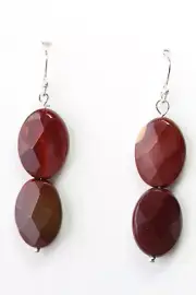 Mookaite 10mm x 14mm Faceted Oval Gemstone Earrings .925 Sterling Silver 1 1/2"
