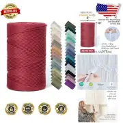 Soft 4mm Recycled Cotton Macrame Cord - 547 Yards for Crafts & Decor, Berry Red