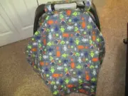 Tiny Robots, Spaceships Print Handmade Baby Car Seat Carrier Cover