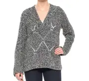 Woolrich Lambswool Blend V-Neck Sweater Women Pullover Chunky Knit Black M