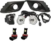 Front Bumper Grille Chrome Cover Headlight Fog Light Fog Lamp Frame Hood,Compatible With Mazda 3 Axela 2014 2015 2016 With Light Switch(Black LED Kit)