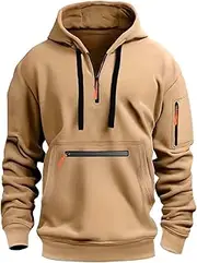 [Generic] Men's Hoodies Quarter Zip Sweatshirt Long Sleeve Workout Pullover Hooded Sweatshirts Tactical Hoodie with Zip Pockets