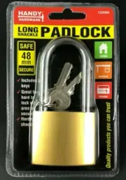 Handy Hardware® 48mm Padlock Strong Secure Brass Body W/Hardened Long Shackle