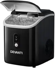 Devanti Ice Maker Machine, 1.1L 15KG Portable Countertop Icemaker Cube Makers Commercial Home Office Kitchen Appliances, Electric Fast Freeze Self Cleaning with Scoop and Removable Basket Black