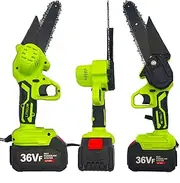 6" Mini Cordless Electric Chainsaw with 2 Batteries - Portable Wood Cutter for Pruning Logging and Tree Trimming (Green, 2 x 36V Batteries+3x Electric Chain Saw)