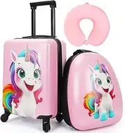 [emissary] Kids Luggage Set - Boys & Girls Carry-On Suitcases With Wheels, Pink Unicorn 02, 17.32 x 12.2 x 7.48 inches, Unicorn