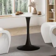 Oikiture 60cm Dining Table Kitchen Marble Tulip Round Metal Leg White&Black