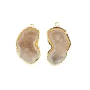 Single Bail Natural Geode Druzy Gemstone Yellow Gold Plated DIY Connector