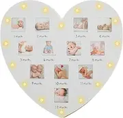 First Year Baby Picture Frame with LED Light, Baby Keepsake Frame Hold Twelve 1.6×16in Newborn Nursery Decor Photos, Battery Powered 12 Month Milestone Photo Frame for New Mom Dad