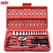 46Pcs 1/4" Socket Ratchet Wrench Set Screwdriver Bit Hex Torx Flexible Extension