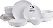 [Stone Lain] Lauren Modern Stoneware 16-Piece Round Dinnerware Set, Plates and Bowls Set, Dish Set for 4, Off White