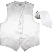New Men's Tuxedo Vest Waistcoat & Neck tie Horizontal Stripes Prom White formal
