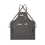Chef Apron for Men and Women, Adjustable Straps and Pockets Cross Back Bib Grey