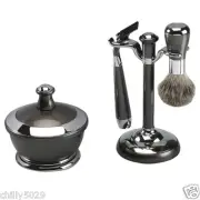 BLACK & CHROME 5 pc. Shave Set Mach 3 Razor, Natural Bristle, Free Soap SB-651