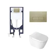 Zumi Novus Wall Hung Smart Toilet With Square Brushed Gold Flush Plate WELS 3 Star 6.3L/Full