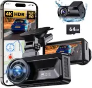 Dash Cam Front and Rear, 4K Full HD Dual Camera for Cars Built-in black
