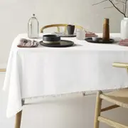 Vintage Design Homewares Gypsy White Fringed Washed Linen Cotton Tablecloth (Rectangle)