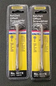 Set of 2 GENERAL #807X, Ratchet Offset Screwdrivers ,UPC 42670 NEW