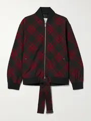[Burberry] Burberry - Tie-detailed Checked Woven Bomber Jacket - Gray - UK 8 UK 8 Gray
