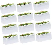 12pcs White Planter Grass Tufts Miniature Artificial Plants Indoor Zen Garden Plants Mini Plant Decorative Flower Bed with Fake Flowers Faux Plants Indoor Plastic Crafts Sand Table