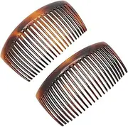 Parcelona French Glossy 23 Teeth Large 4 1/4" Celluloid Acetate Set of 2 No Slip Grip Side Hair Combs for Women, Made in France (Tortoise Shell Brown)