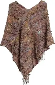 [Generic] Headscarf Woman Poncho With Tassels Knitted Shawl Scarf Fringed Wraps Pashminas Sweater Pullover Cape Gifts For Women Sweater Tassel Hem Shawl Wrap Cloak Eel Scarf