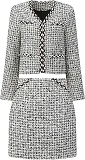 [Hobemty] Women's Plaid Tweed Suit Set 2 Piece Outfits Short Blazer Jacket and Skirt Sets