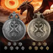 7pcs of Game Polyhedral Metal Mini Dice with Double Dragon Design Pocket Case