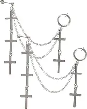 [WESIEVYA] 1 Pair Cross Earrings Hoops Men Earrings Hoop Earrings Men Earrings Dangle Earrings for Men Chain Necklace Earrings Pendant Dangle Earrings Jewelry Couple Rings Alloy Silver