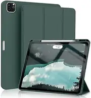 KenKe New iPad Pro 12.9 Case 2022 (6th Gen)/ 2021 (5th Gen)/ 2020 (4th Gen) Case with Pencil Holder, [Support Pencil Charging/Pair], Auto Wake/Sleep Soft Back Cover iPad Pro 12.9 inch Case, Dark Green