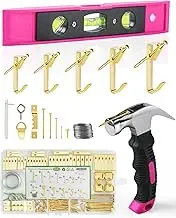 Stalishare Picture Hanging Kit, Goodsnova Picture Hanging Tool with Magnetic Level, Hammer, and 217 Pieces Wall Art Hanging Kit, Easy Picture Hangers Hooks, Nails, Wires for Home Decor (Rose Red)