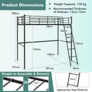 Heavy-duty Steel Loft Bed Frame with Guard Rails and Ladder - Black