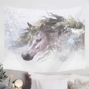 Winter Snow and Bright Hair White Horse Tapestry