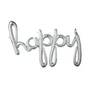 Script Balloon Phrase "Happy" Air Fill Silver Foil Balloon