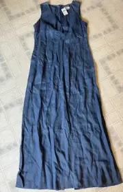 Brooks Brothers Irish Linen Sleeveless maxi Dress Size 10 V Neck back Slit