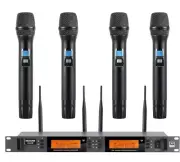 Wireless Microphone System 4 Channel, UHF Metal Cordless Handheld Mics Set - ...