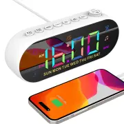 AGSIVO Multifunctional LED Digital Alarm Clock FM Radio Dual Alarm Clock with Snooze / Dynamic RGB Display / 12/24H / Da