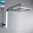 Chrome Square 8'' Rain Shower Head Set With Brass Gooseneck Shower Wall Arm DIY