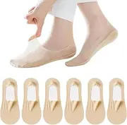 [Fantasyon] Ultra Thin Liner Non Slip No Show Socks Women, 6 Pairs Non Slip Invisible Socks Non-slip Ice Silk Ultra Low Cut Liner Socks Trainer Socks Womens 4-7, skin colour, 4 Tall