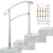 VEVOR 3-Step Handrails for Outdoor Steps Fits 1 or 3 Steps Matte White Stair Rail Wrought Iron Handrail with Installation Kit Hand Rails for Outdoor S