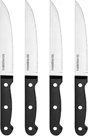 Farberware 4pc Full Tang Triple Riveted Steak Knife Set, Black